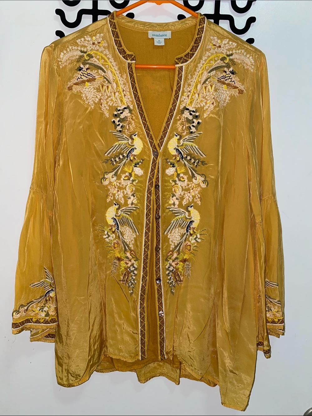 Sundance Golden Mustard Embroidered V-Neck Tunic